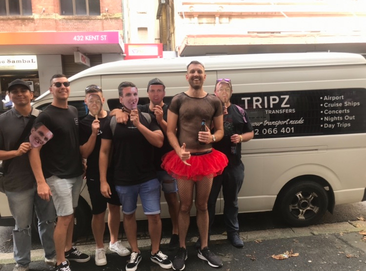 Bucks party group beside the TRIPZ van in Sydney